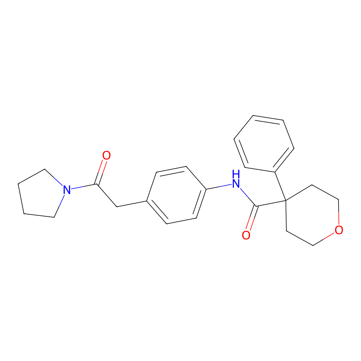 N-{4-[2-oxo-2-(pyrrolidin-1-yl)ethyl]phenyl}-4-phenyloxane-4-carboxamide molecular structure, CAS 1060327-47-0