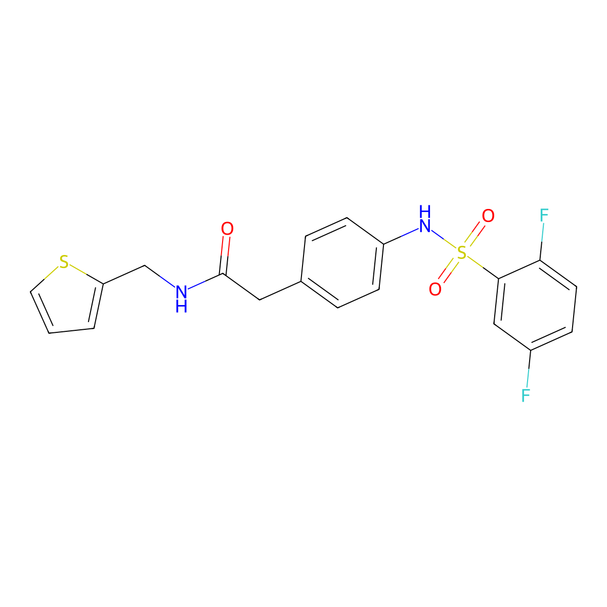 2-[4-(2,5-difluorobenzenesulfonamido)phenyl]-N-[(thiophen-2-yl)methyl]acetamide molecular structure, CAS 1060328-94-0