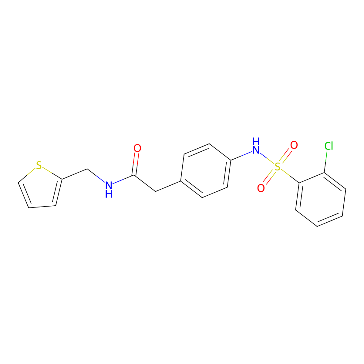 2-[4-(2-chlorobenzenesulfonamido)phenyl]-N-[(thiophen-2-yl)methyl]acetamide molecular structure, CAS 1060329-01-2