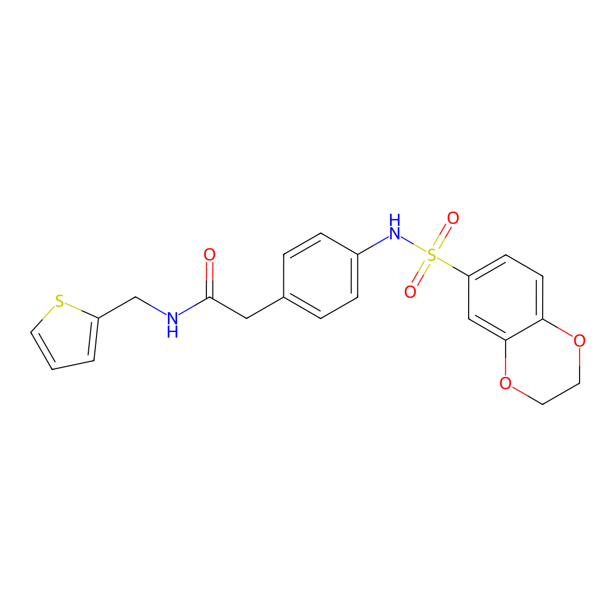 2-[4-(2,3-dihydro-1,4-benzodioxine-6-sulfonamido)phenyl]-N-[(thiophen-2-yl)methyl]acetamide molecular structure, CAS 1060329-28-3