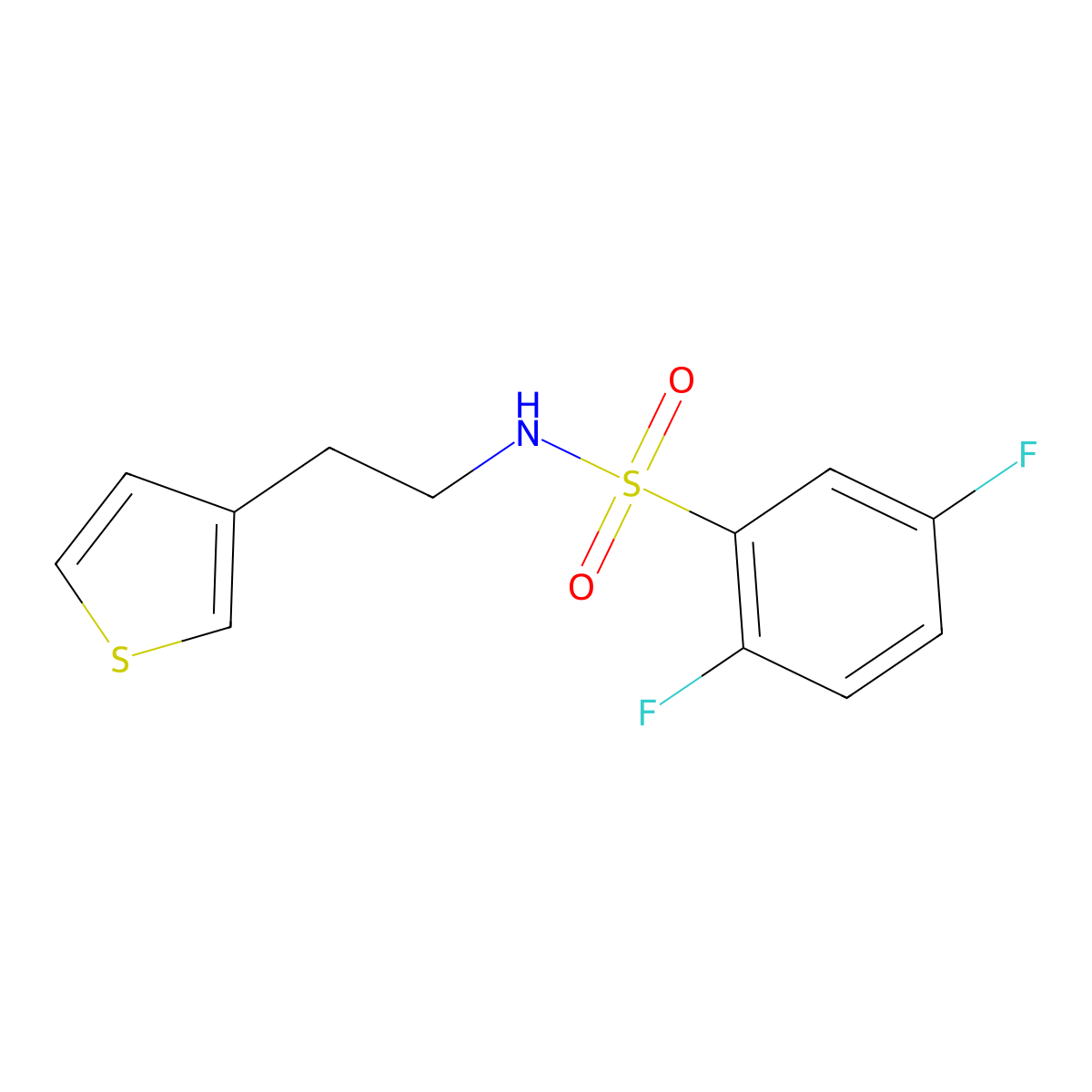 2,5-difluoro-N-(2-(thiophen-3-yl)ethyl)benzenesulfonamide molecular structure, CAS 1060329-47-6