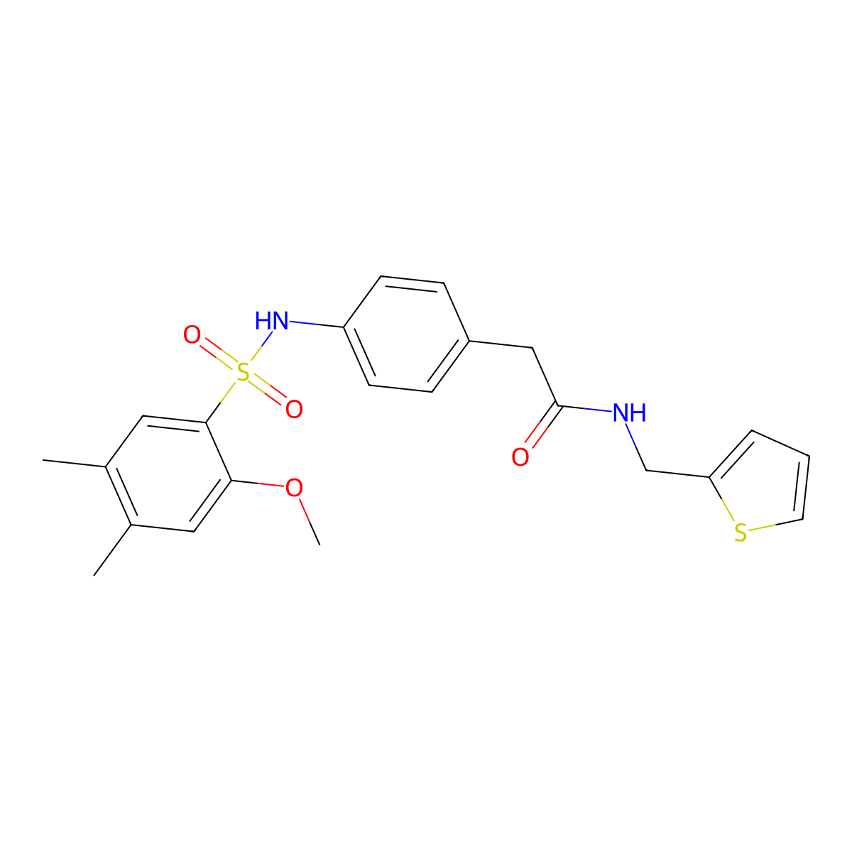 2-[4-(2-methoxy-4,5-dimethylbenzenesulfonamido)phenyl]-N-[(thiophen-2-yl)methyl]acetamide molecular structure, CAS 1060329-56-7
