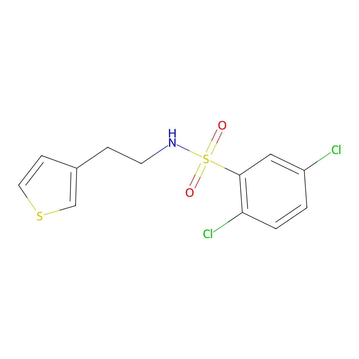 2,5-dichloro-N-[2-(thiophen-3-yl)ethyl]benzene-1-sulfonamide molecular structure, CAS 1060329-61-4