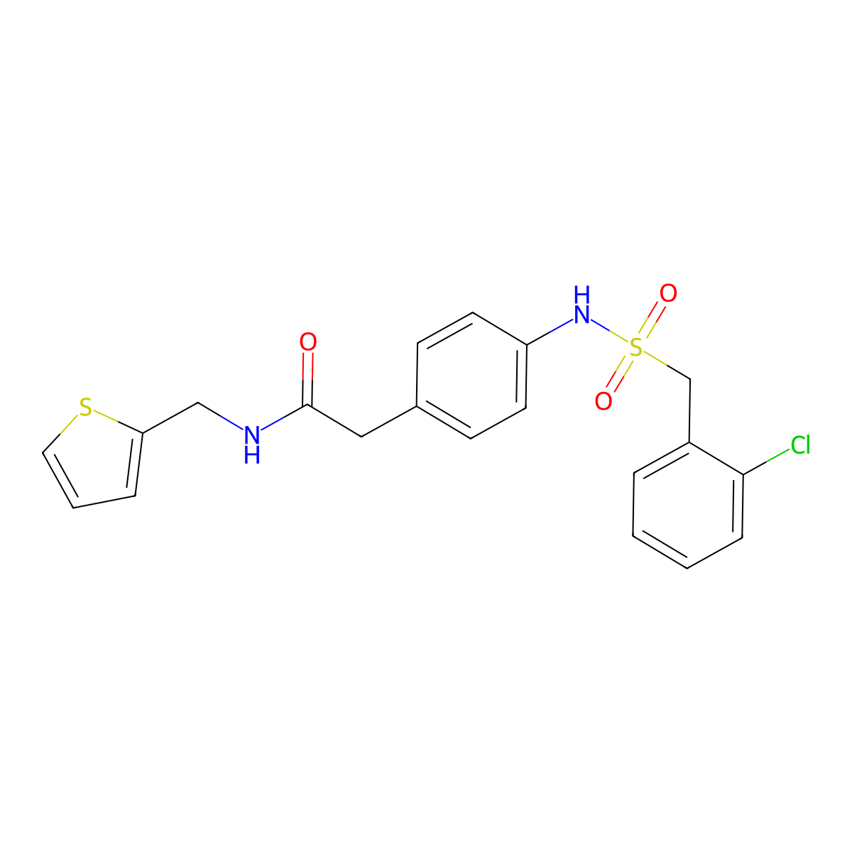 2-{4-[(2-chlorophenyl)methanesulfonamido]phenyl}-N-[(thiophen-2-yl)methyl]acetamide molecular structure, CAS 1060330-31-5
