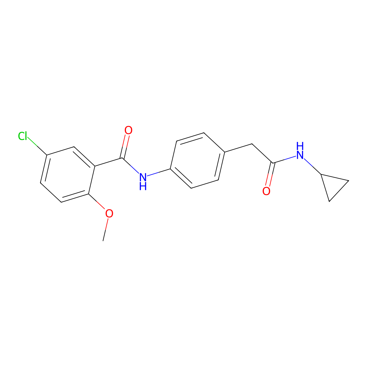 5-chloro-N-{4-[(cyclopropylcarbamoyl)methyl]phenyl}-2-methoxybenzamide molecular structure, CAS 1060331-29-4