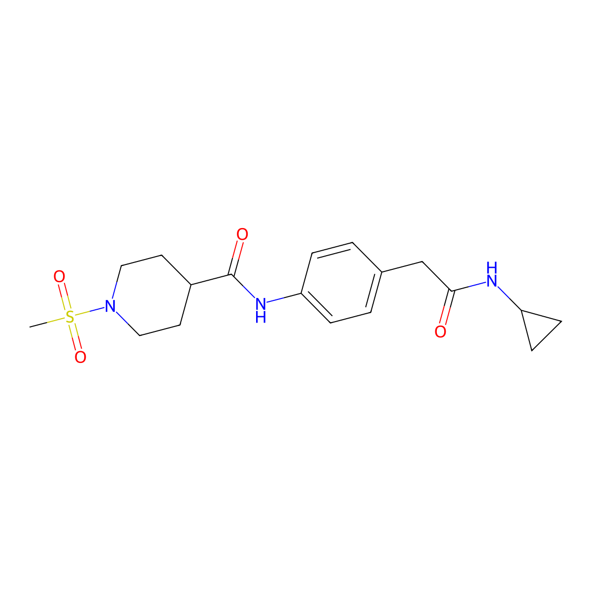 N-{4-[(cyclopropylcarbamoyl)methyl]phenyl}-1-methanesulfonylpiperidine-4-carboxamide molecular structure, CAS 1060332-69-5