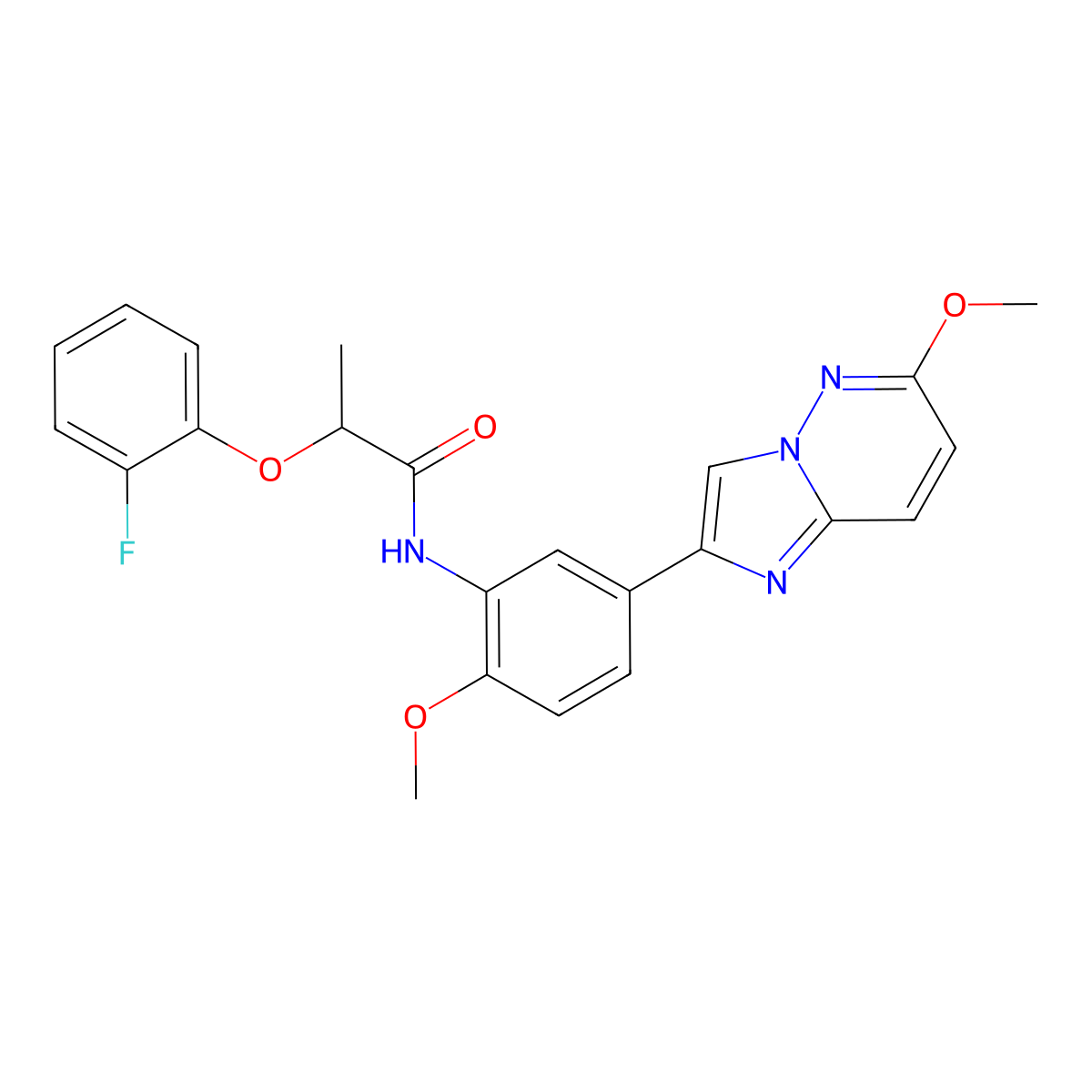 2-(2-fluorophenoxy)-N-(2-methoxy-5-{6-methoxyimidazo[1,2-b]pyridazin-2-yl}phenyl)propanamide molecular structure, CAS 1060334-42-0