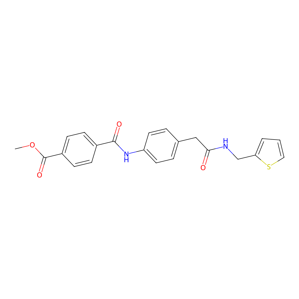 Methyl 4-{[4-({[(thiophen-2-yl)methyl]carbamoyl}methyl)phenyl]carbamoyl}benzoate molecular structure, CAS 1060336-77-7