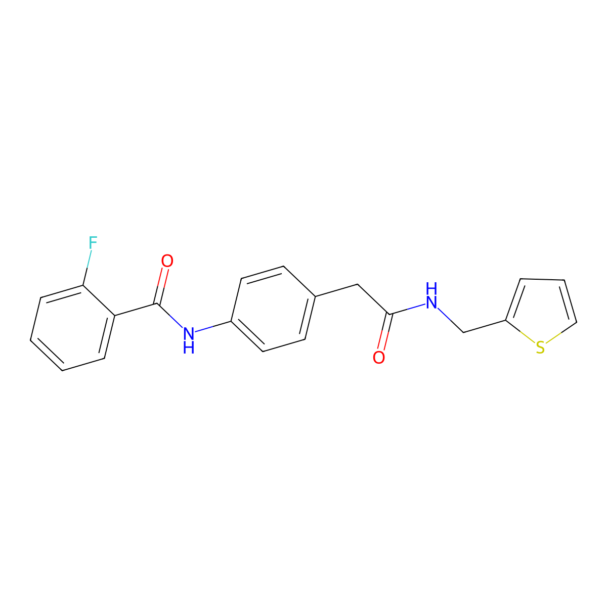 2-fluoro-N-[4-({[(thiophen-2-yl)methyl]carbamoyl}methyl)phenyl]benzamide molecular structure, CAS 1060337-13-4