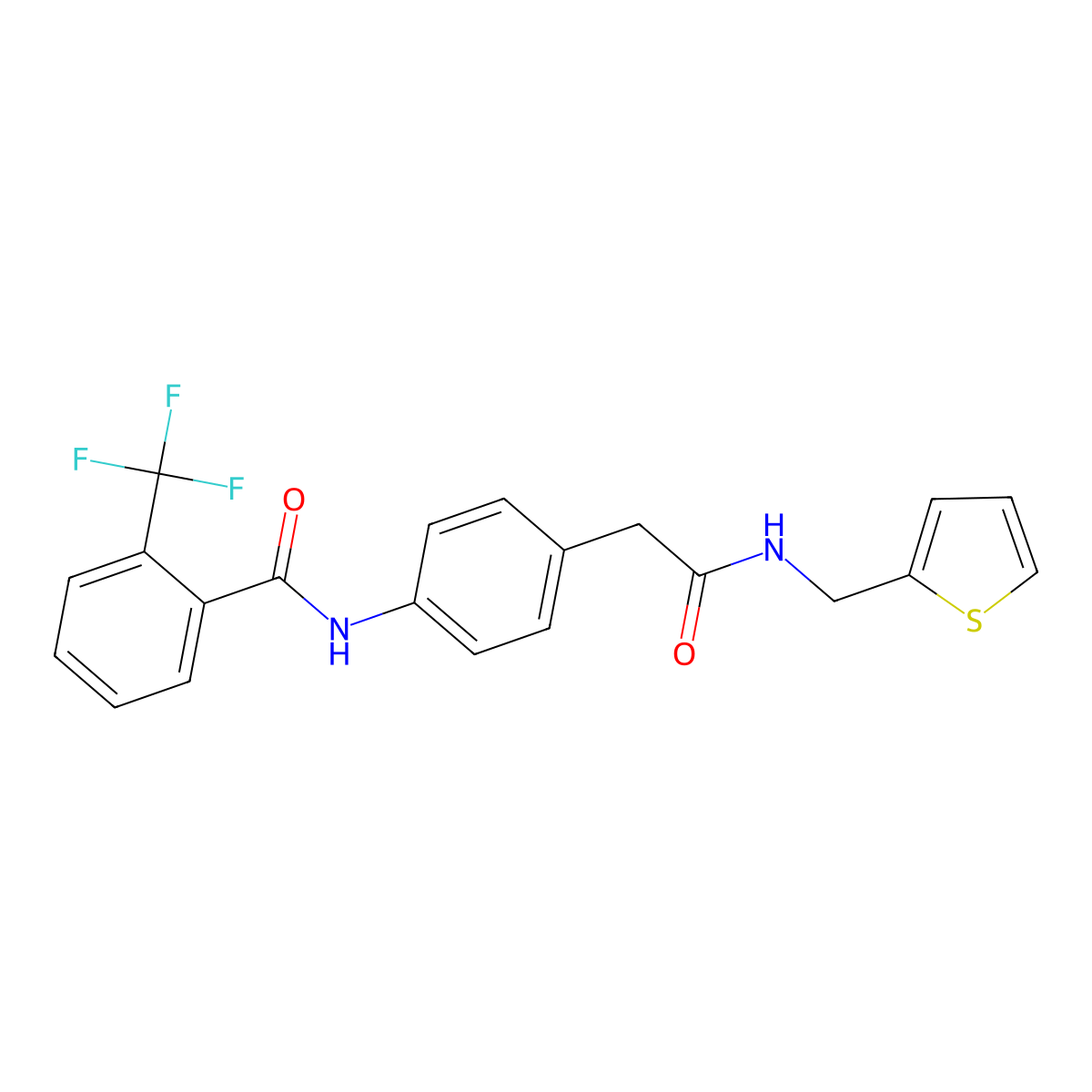 N-(4-(2-oxo-2-((thiophen-2-ylmethyl)amino)ethyl)phenyl)-2-(trifluoromethyl)benzamide molecular structure, CAS 1060337-19-0