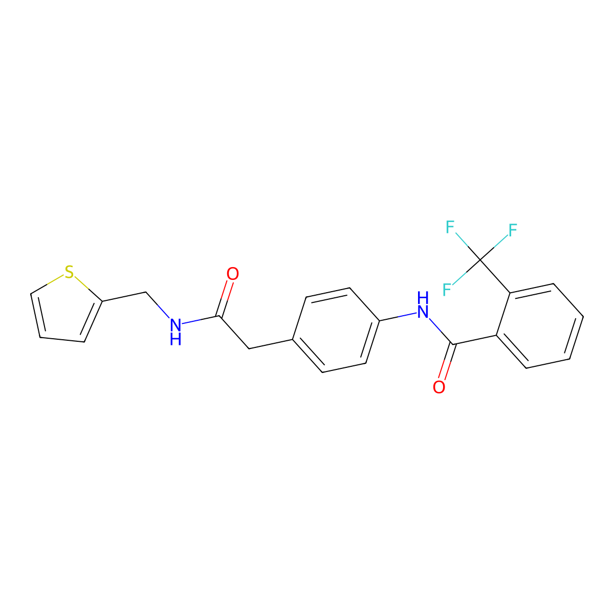 N-(4-(2-oxo-2-((thiophen-2-ylmethyl)amino)ethyl)phenyl)-2-(trifluoromethyl)benzamide molecular structure, CAS 1060337-19-0