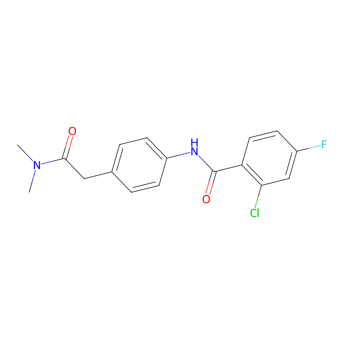 2-chloro-N-{4-[(dimethylcarbamoyl)methyl]phenyl}-4-fluorobenzamide molecular structure, CAS 1060351-71-4
