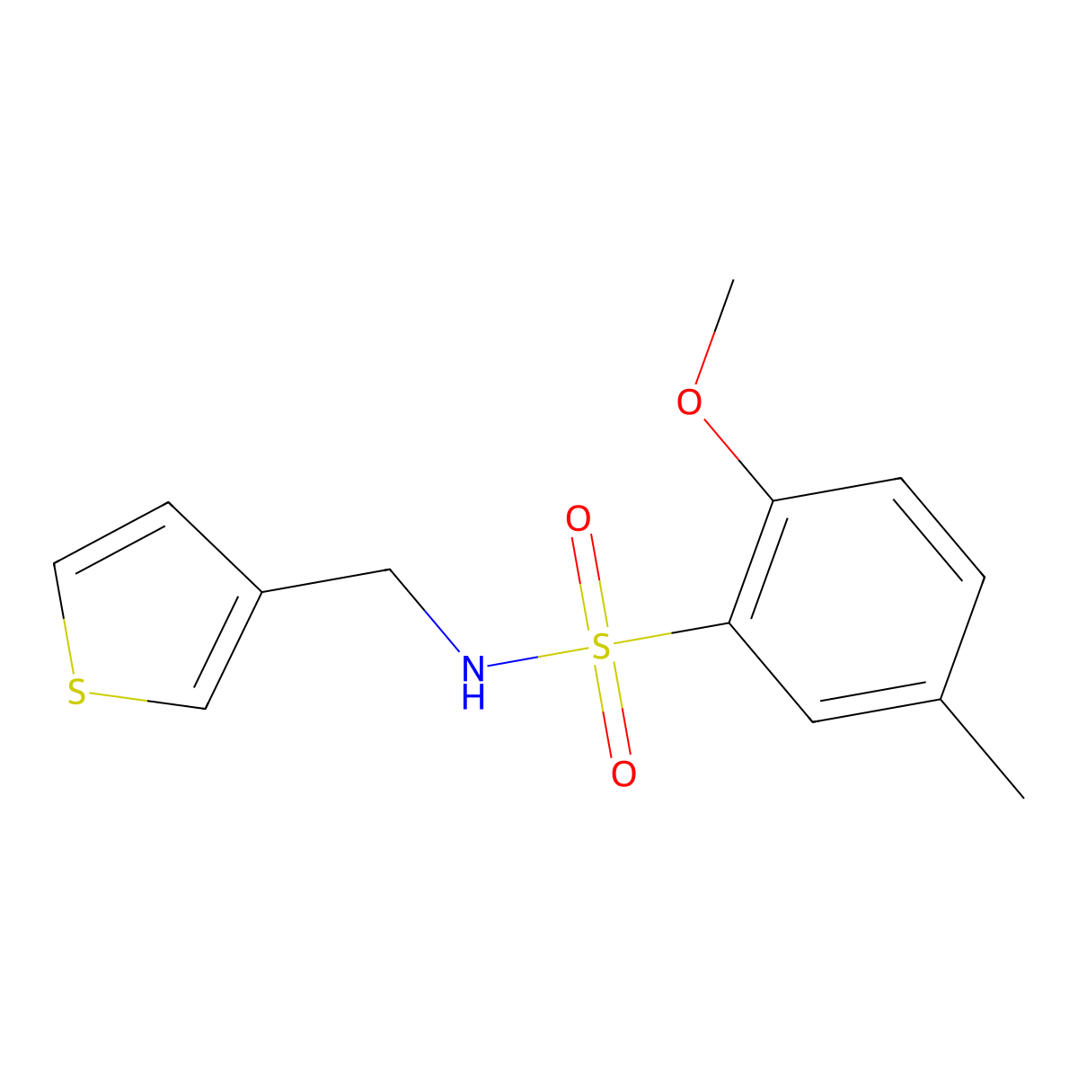 2-methoxy-5-methyl-N-(thiophen-3-ylmethyl)benzenesulfonamide molecular structure, CAS 1060352-86-4