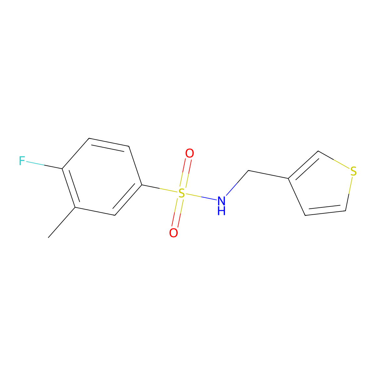 4-fluoro-3-methyl-N-(thiophen-3-ylmethyl)benzenesulfonamide molecular structure, CAS 1060353-10-7