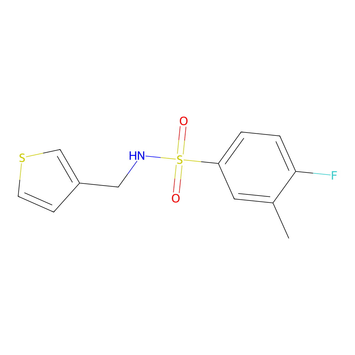 4-fluoro-3-methyl-N-(thiophen-3-ylmethyl)benzenesulfonamide molecular structure, CAS 1060353-10-7