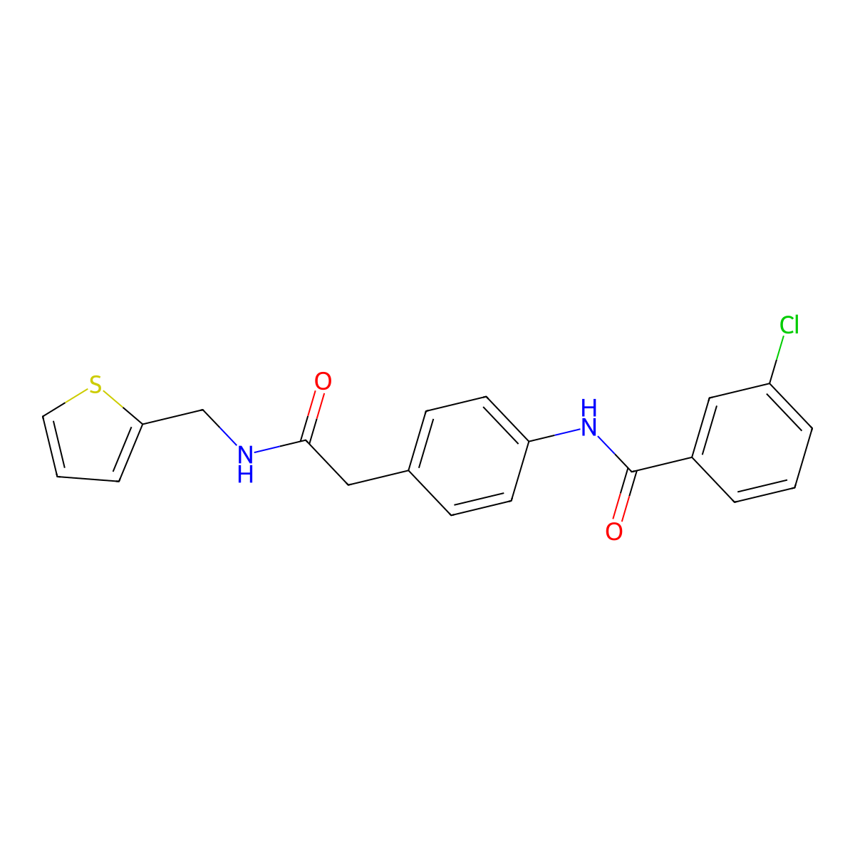 3-chloro-N-[4-({[(thiophen-2-yl)methyl]carbamoyl}methyl)phenyl]benzamide molecular structure, CAS 1060355-93-2