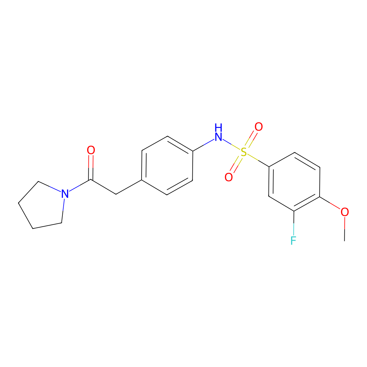 3-fluoro-4-methoxy-N-{4-[2-oxo-2-(pyrrolidin-1-yl)ethyl]phenyl}benzene-1-sulfonamide molecular structure, CAS 1060365-88-9