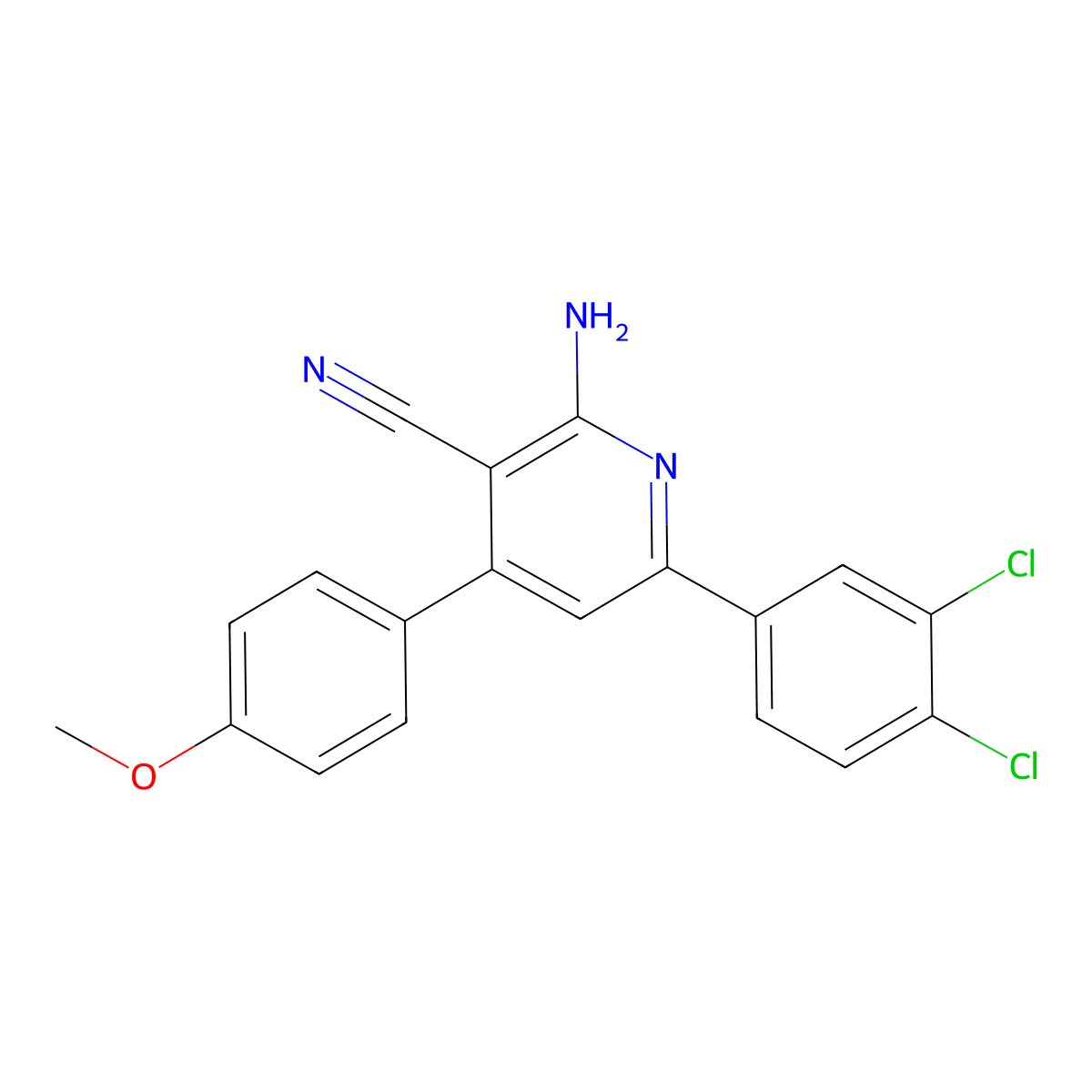 2-Amino-6-(3,4-dichlorophenyl)-4-(4-methoxyphenyl)nicotinonitrile molecular structure, CAS 106043-97-4