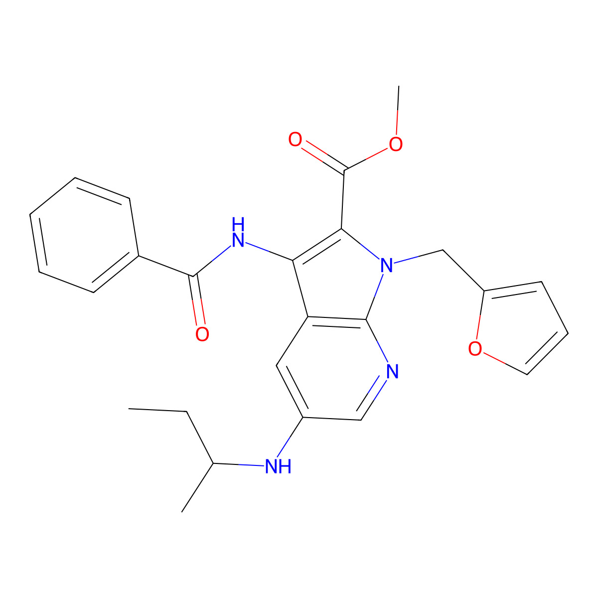 Methyl 3-benzamido-5-(sec-butylamino)-1-(furan-2-ylmethyl)-1H-pyrrolo[2,3-b]pyridine-2-carboxylate molecular structure, CAS 1060438-30-3