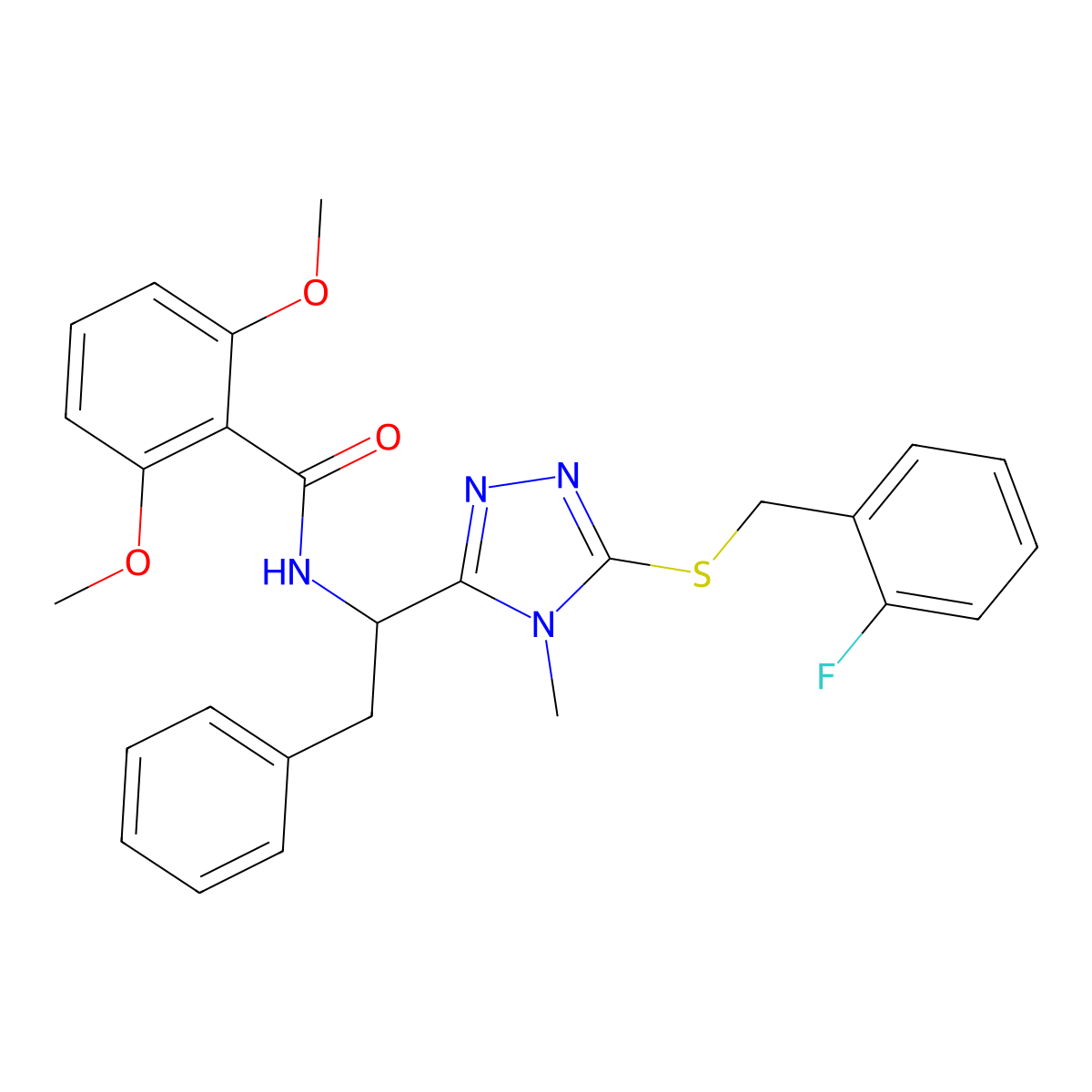 N-(1-{5-[(2-fluorobenzyl)thio]-4-methyl-4H-1,2,4-triazol-3-yl}-2-phenylethyl)-2,6-dimethoxybenzamide molecular structure, CAS 1060444-29-2