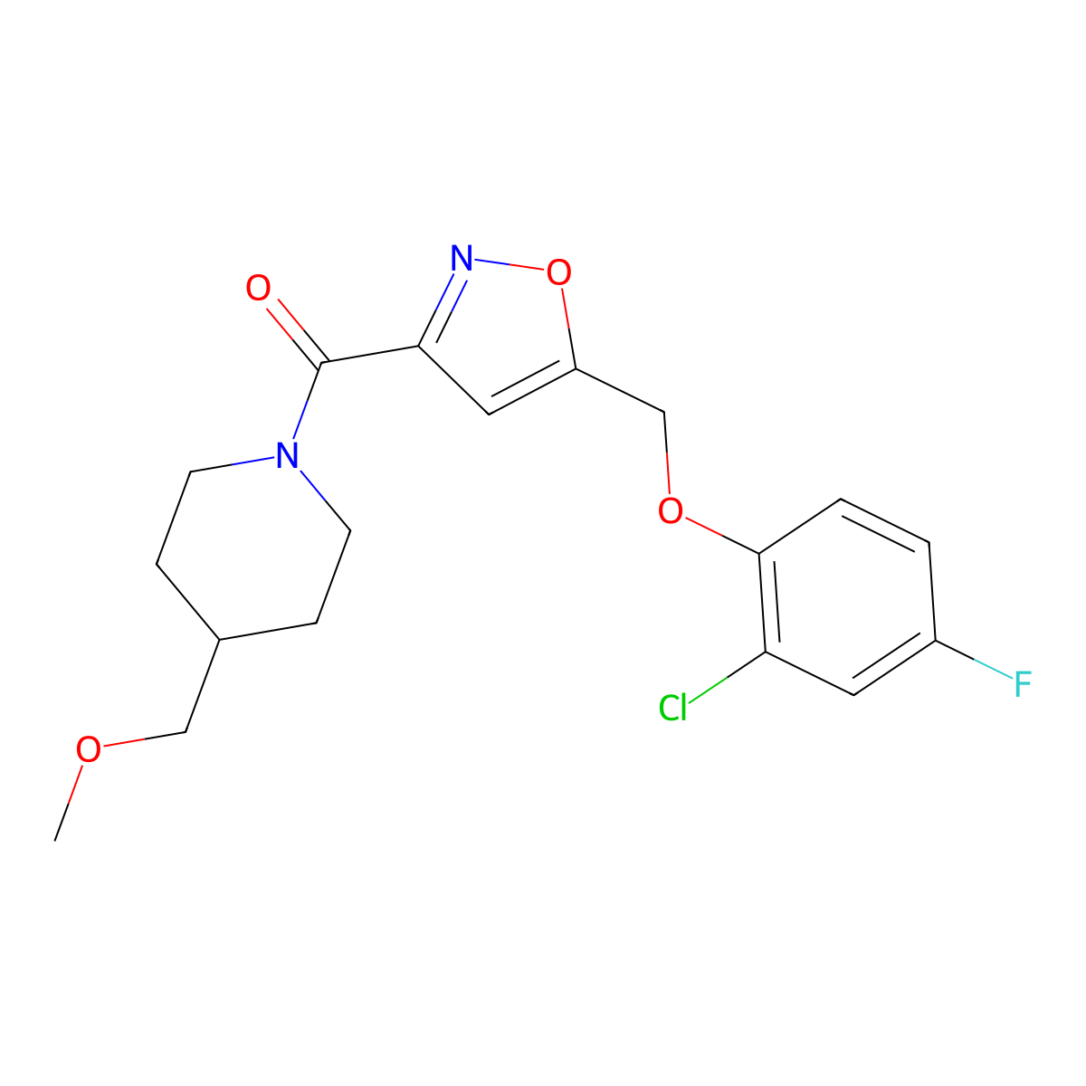 [5-[(2-Chloro-4-fluorophenoxy)methyl]-3-isoxazolyl][4-(methoxymethyl)-1-piperidinyl]methanone molecular structure, CAS 1060453-88-4