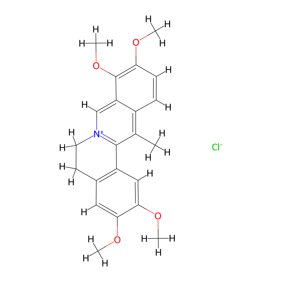 Dibenzo(a,g)quinolizinium, 5,6-dihydro-2,3,9,10-tetramethoxy-13-methyl-, chloride (1:1) molecular structure, CAS 10605-03-5