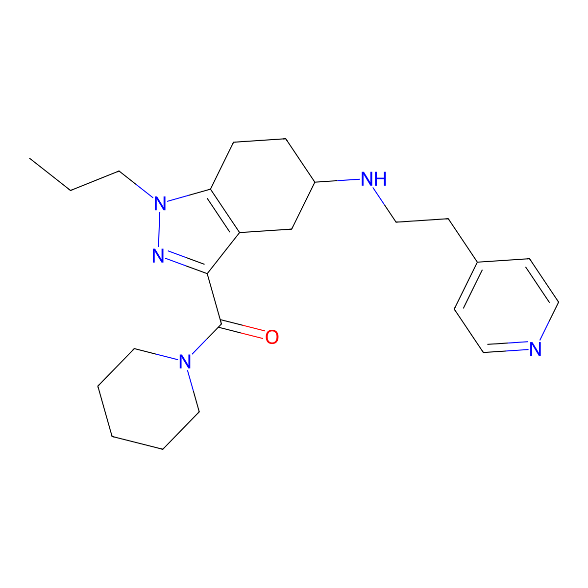 Piperidin-1-yl-[1-propyl-5-(2-pyridin-4-ylethylamino)-4,5,6,7-tetrahydroindazol-3-yl]methanone molecular structure, CAS 1060524-97-1