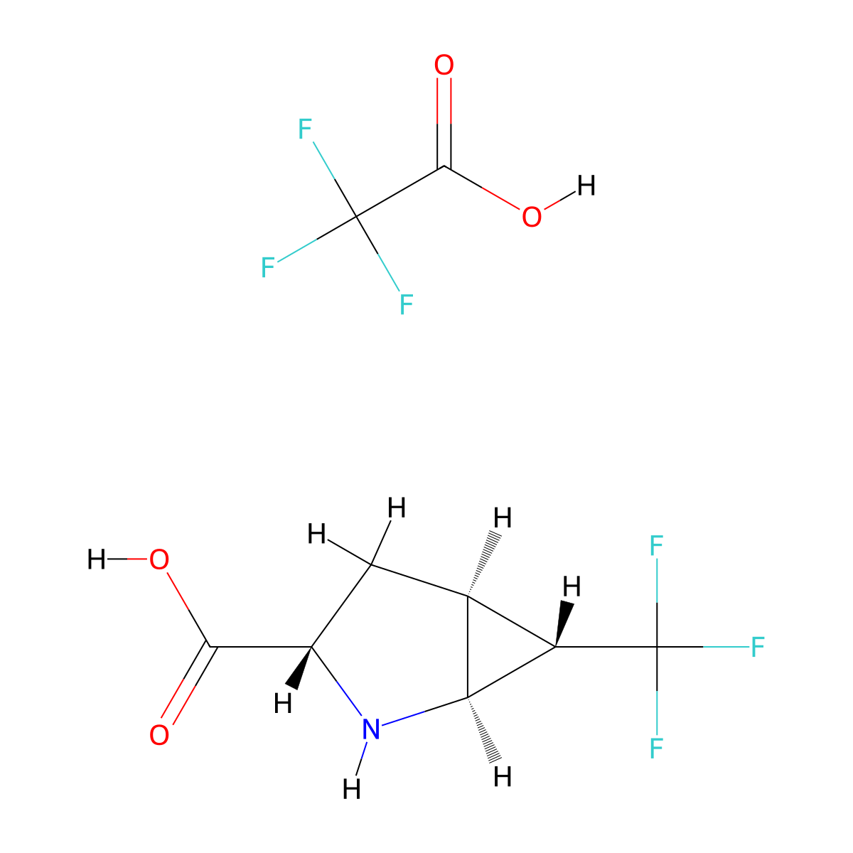 (1S,3S,5S,6S)-6-(trifluoromethyl)-2-azabicyclo[3.1.0]hexane-3-carboxylic acid; trifluoroacetic acid molecular structure, CAS 1060742-11-1