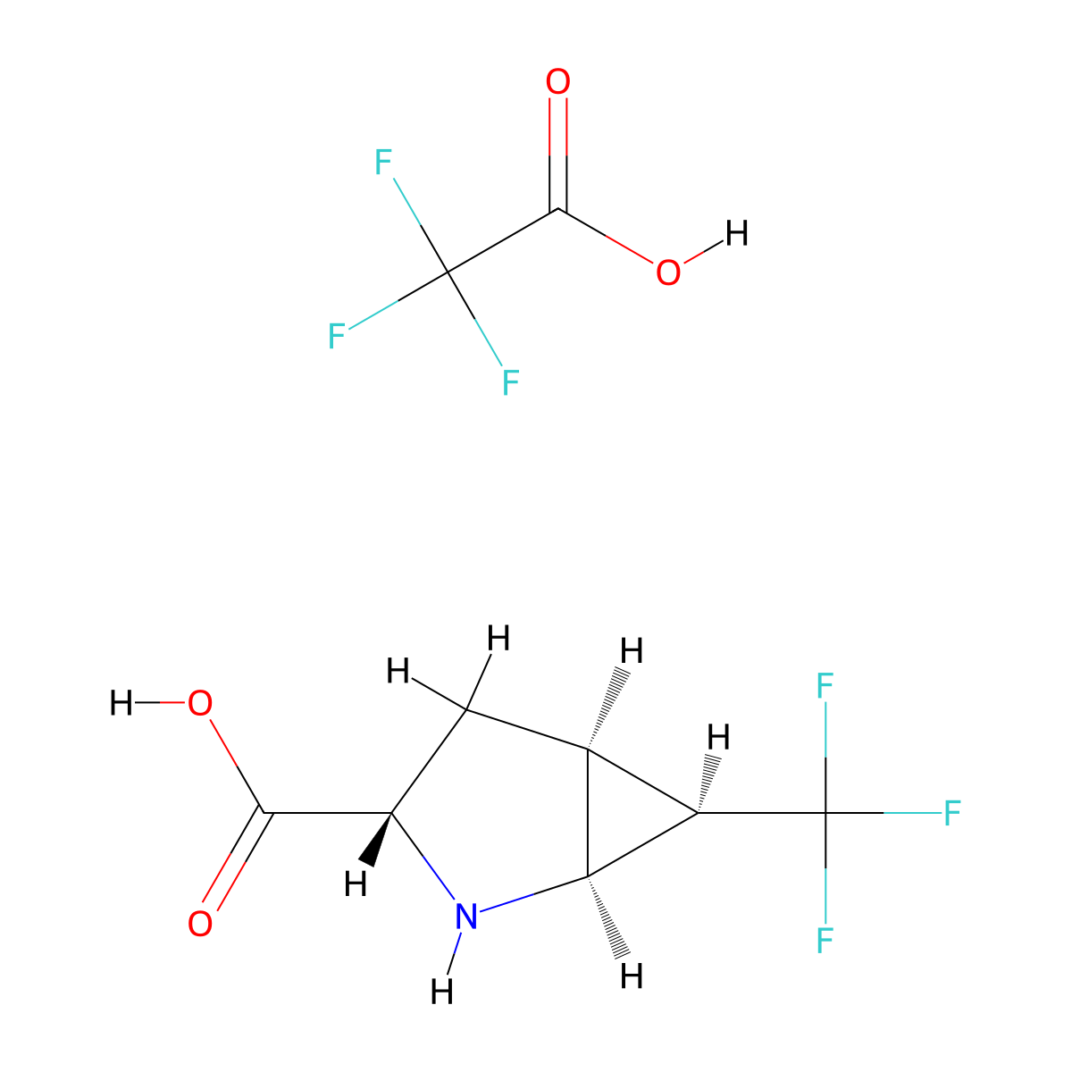 (1S,3S,5S,6R)-6-(trifluoromethyl)-2-azabicyclo[3.1.0]hexane-3-carboxylicacid,trifluoroaceticacid molecular structure, CAS 1060742-15-5
