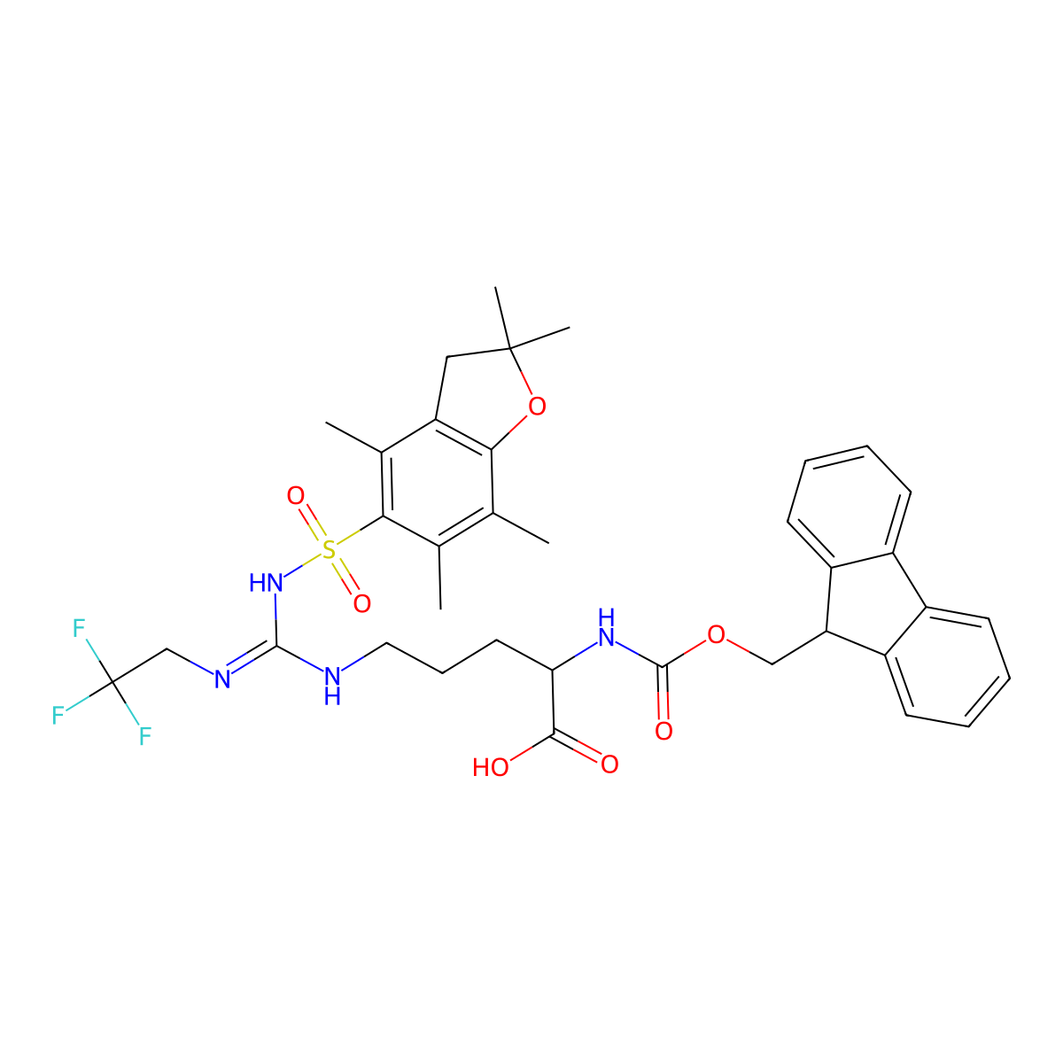 (S)-Fmoc-2-amino-5-(N'-Pbf-N''-trifluoroethyl-guanidino)-pentanoic acid molecular structure, CAS 1060769-47-2
