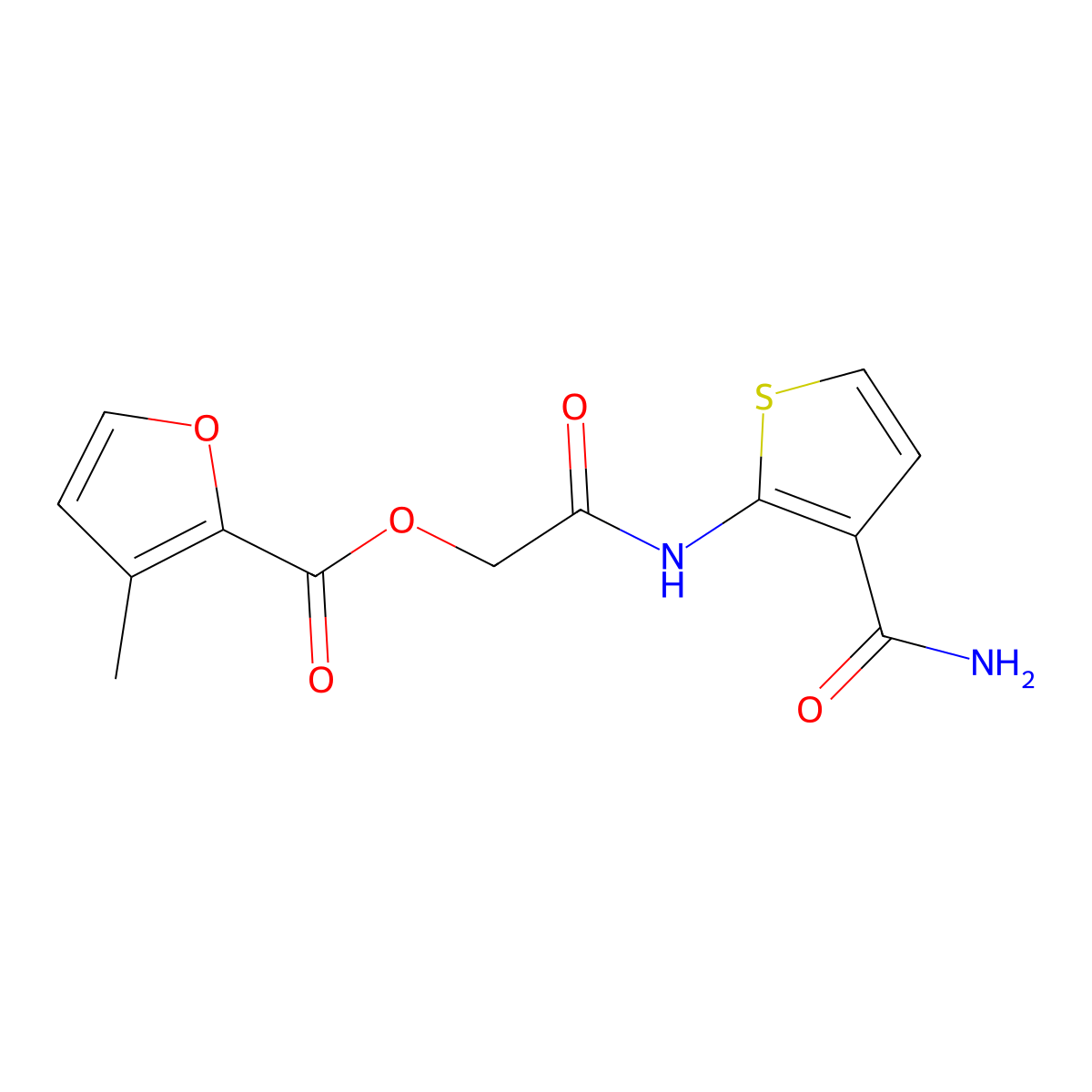 ((3-Carbamoylthiophen-2-yl)carbamoyl)methyl 3-methylfuran-2-carboxylate molecular structure, CAS 1060777-62-9