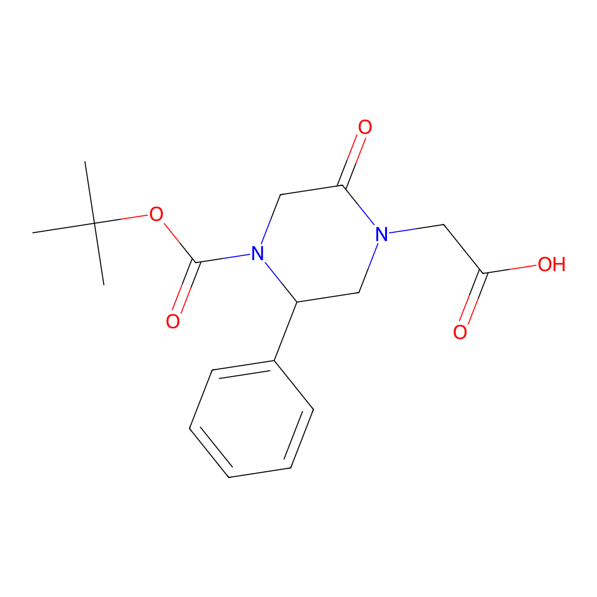 4-Carboxymethyl-5-oxo-2-phenyl-piperazine-1-carboxylic acid tert-butyl ester molecular structure, CAS 1060808-19-6