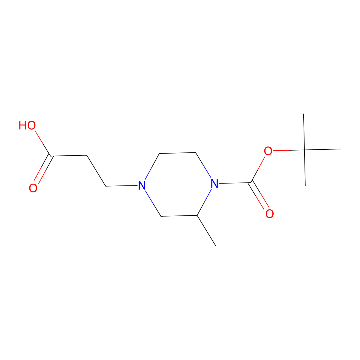 3-(4-(Tert-butoxycarbonyl)-3-methylpiperazin-1-YL)propanoic acid molecular structure, CAS 1060813-90-2