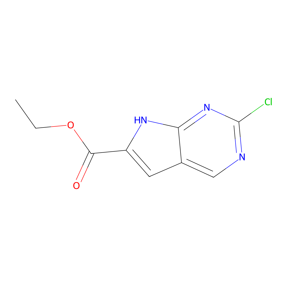 Ethyl 2-chloro-7H-pyrrolo[2,3-d]pyrimidine-6-carboxylate molecular structure, CAS 1060816-62-7