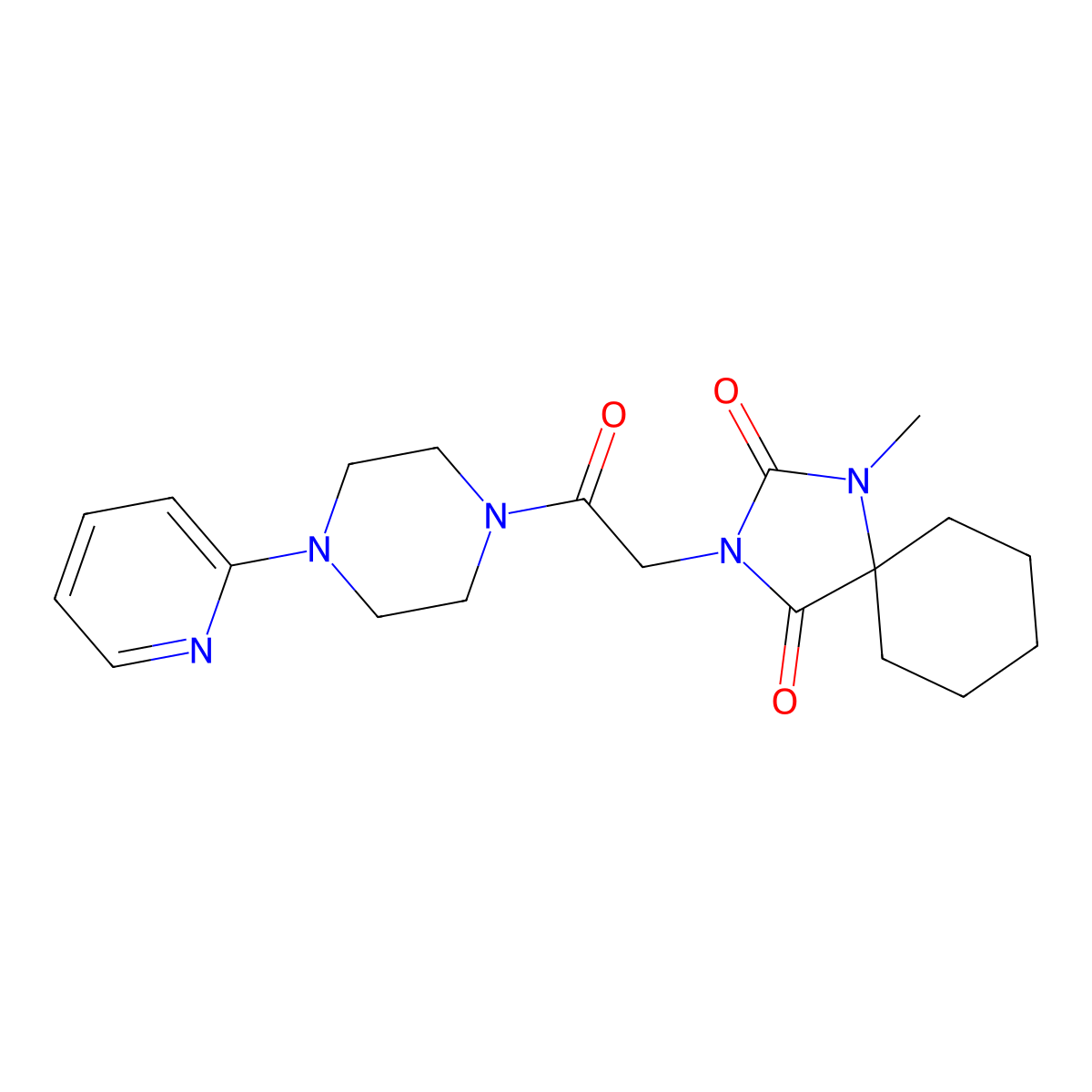 1-Methyl-3-{2-oxo-2-[4-(pyridin-2-yl)piperazin-1-yl]ethyl}-1,3-diazaspiro[4.5]decane-2,4-dione molecular structure, CAS 1060818-77-0