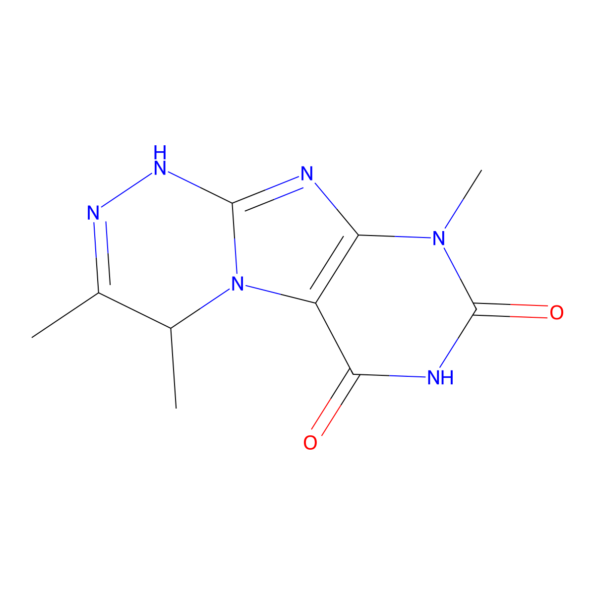 (1,2,4)Triazino(3,4-f)purine-6,8(7H,9H)-dione, 1,4-dihydro-3,4,9-trimethyl- molecular structure, CAS 106087-30-3