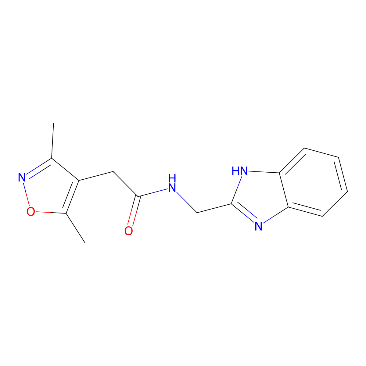 N-((1H-benzo[d]imidazol-2-yl)methyl)-2-(3,5-dimethylisoxazol-4-yl)acetamide molecular structure, CAS 1060880-23-0