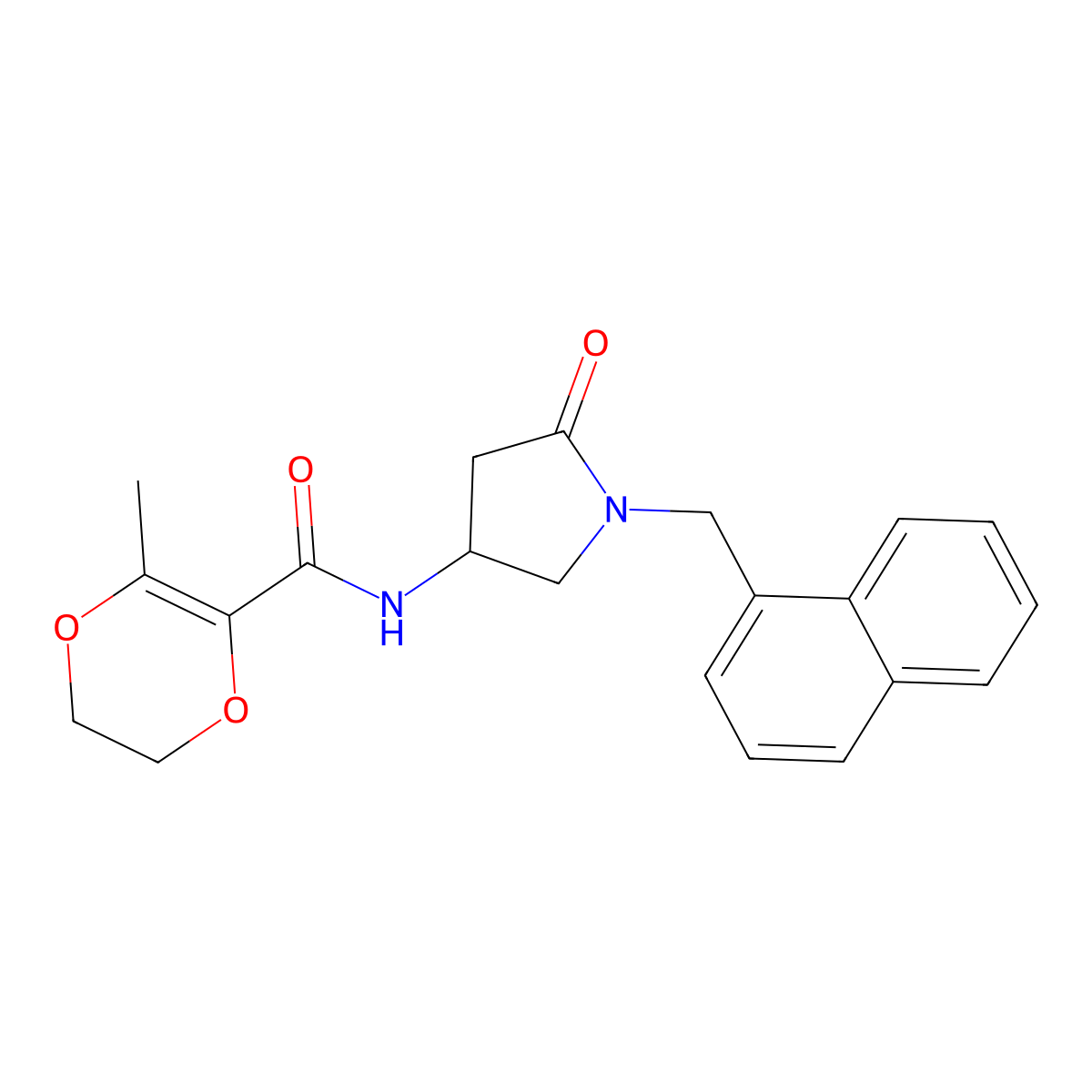 3-methyl-N-{1-[(naphthalen-1-yl)methyl]-5-oxopyrrolidin-3-yl}-5,6-dihydro-1,4-dioxine-2-carboxamide molecular structure, CAS 1060943-00-1
