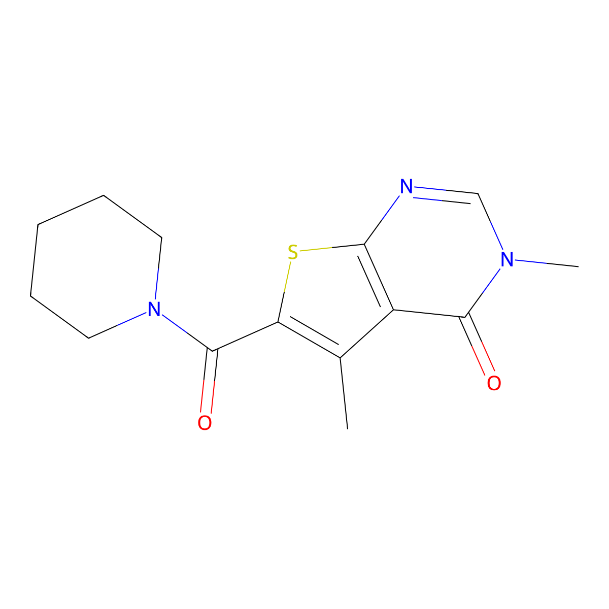 3,5-dimethyl-6-(piperidine-1-carbonyl)-3H,4H-thieno[2,3-d]pyrimidin-4-one molecular structure, CAS 1060944-19-5