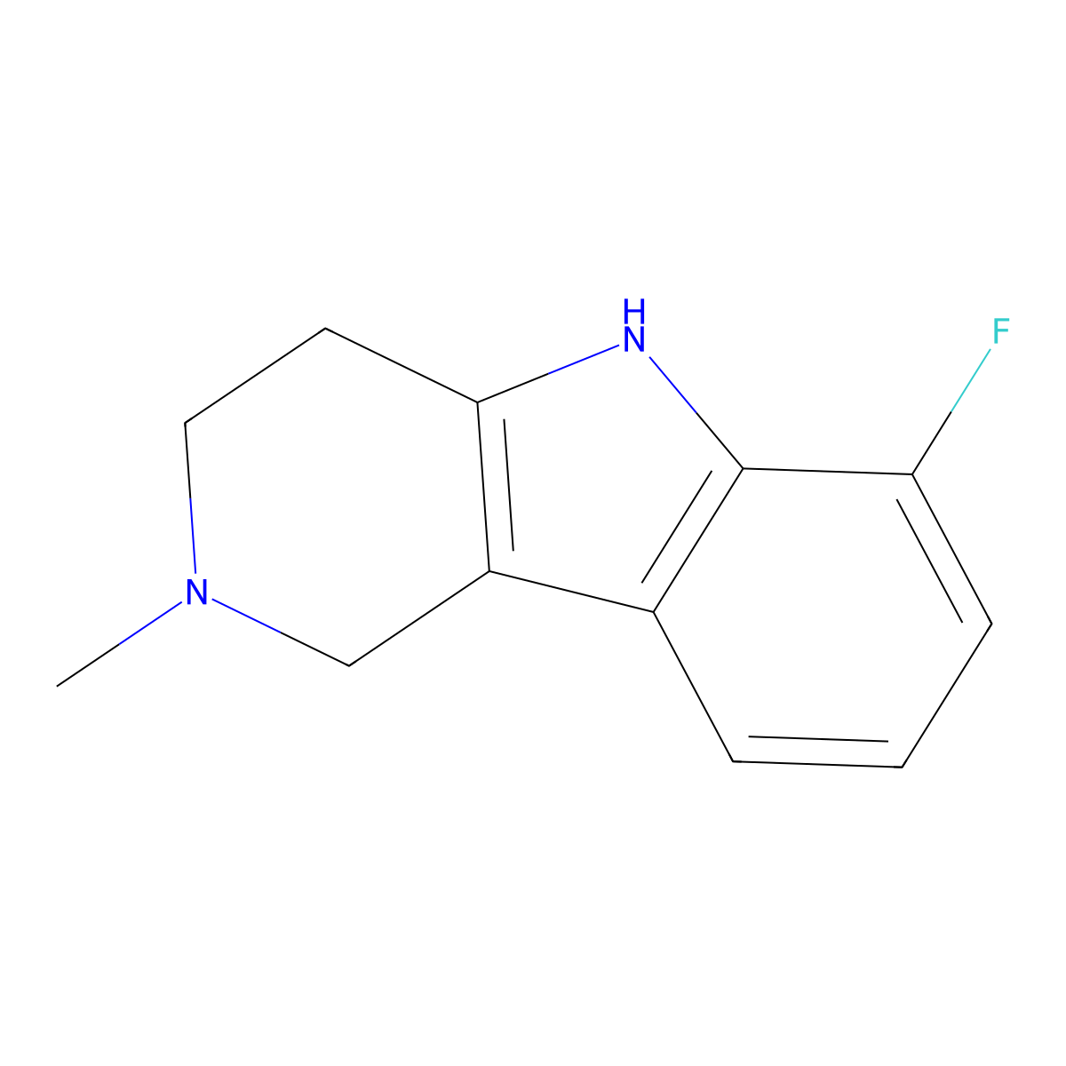 6-fluoro-2-methyl-2,3,4,5-tetrahydro-1H-pyrido[4,3-b]indole molecular structure, CAS 1060980-59-7