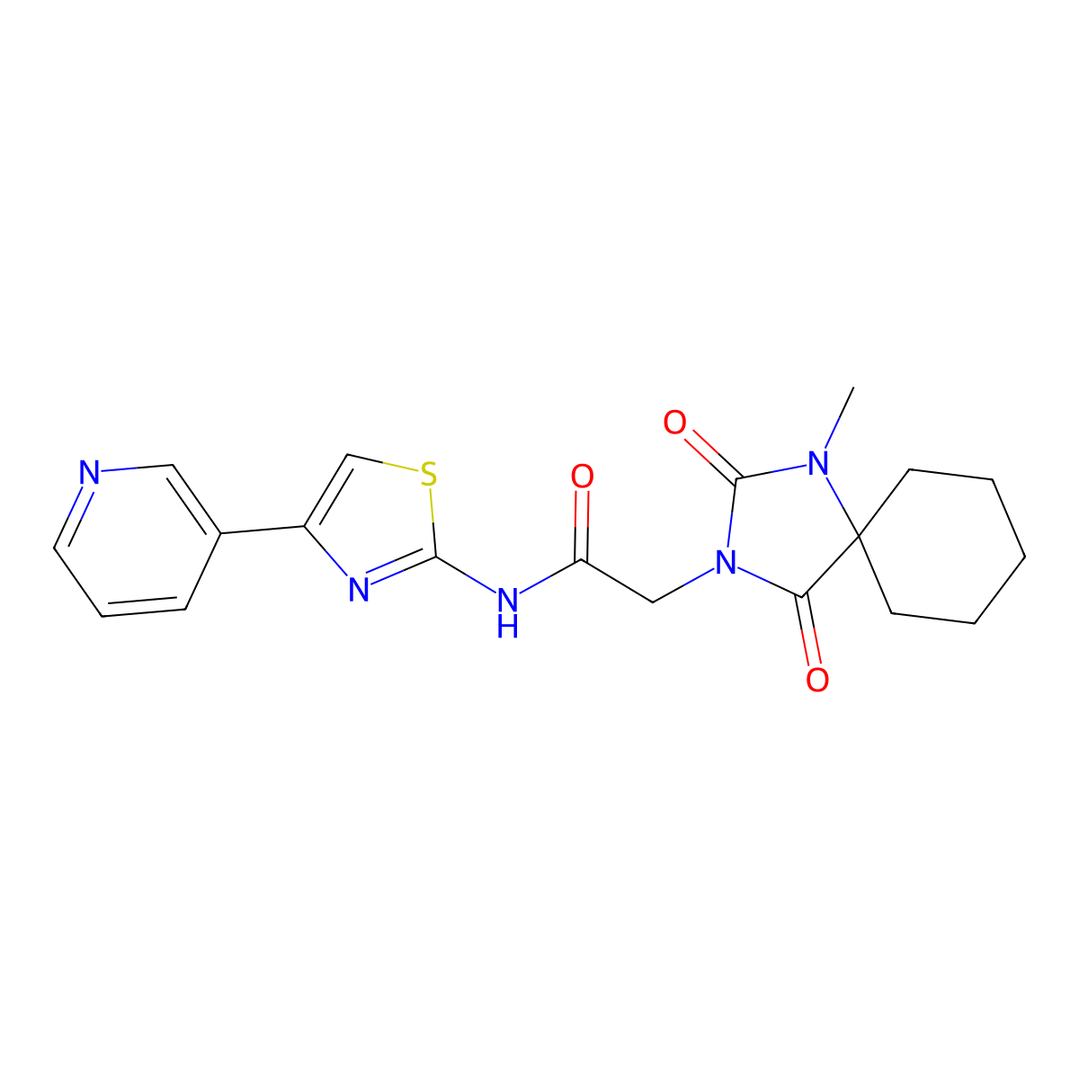 2-(1-methyl-2,4-dioxo-1,3-diazaspiro[4.5]decan-3-yl)-N-(4-(pyridin-3-yl)thiazol-2-yl)acetamide molecular structure, CAS 1061034-64-7