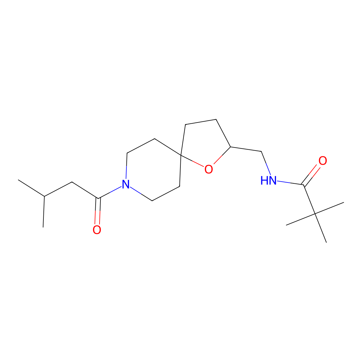 N-((8-(3-methylbutanoyl)-1-oxa-8-azaspiro[4.5]decan-2-yl)methyl)pivalamide molecular structure, CAS 1061125-48-1