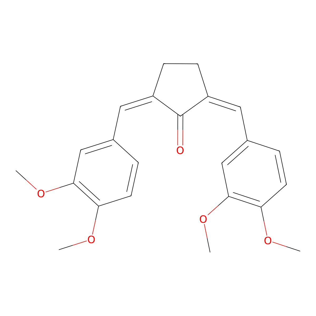 Cyclopentanone, 2,5-bis[(3,4-dimethoxyphenyl)methylene]-, (E,E)- molecular structure, CAS 106115-49-5