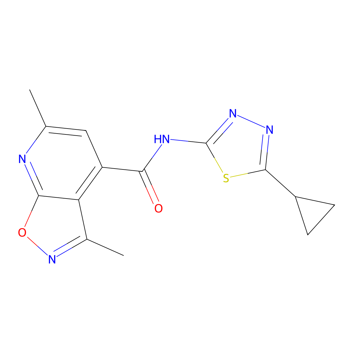 N-[(2E)-5-cyclopropyl-1,3,4-thiadiazol-2(3H)-ylidene]-3,6-dimethyl[1,2]oxazolo[5,4-b]pyridine-4-carboxamide molecular structure, CAS 1061307-33-2