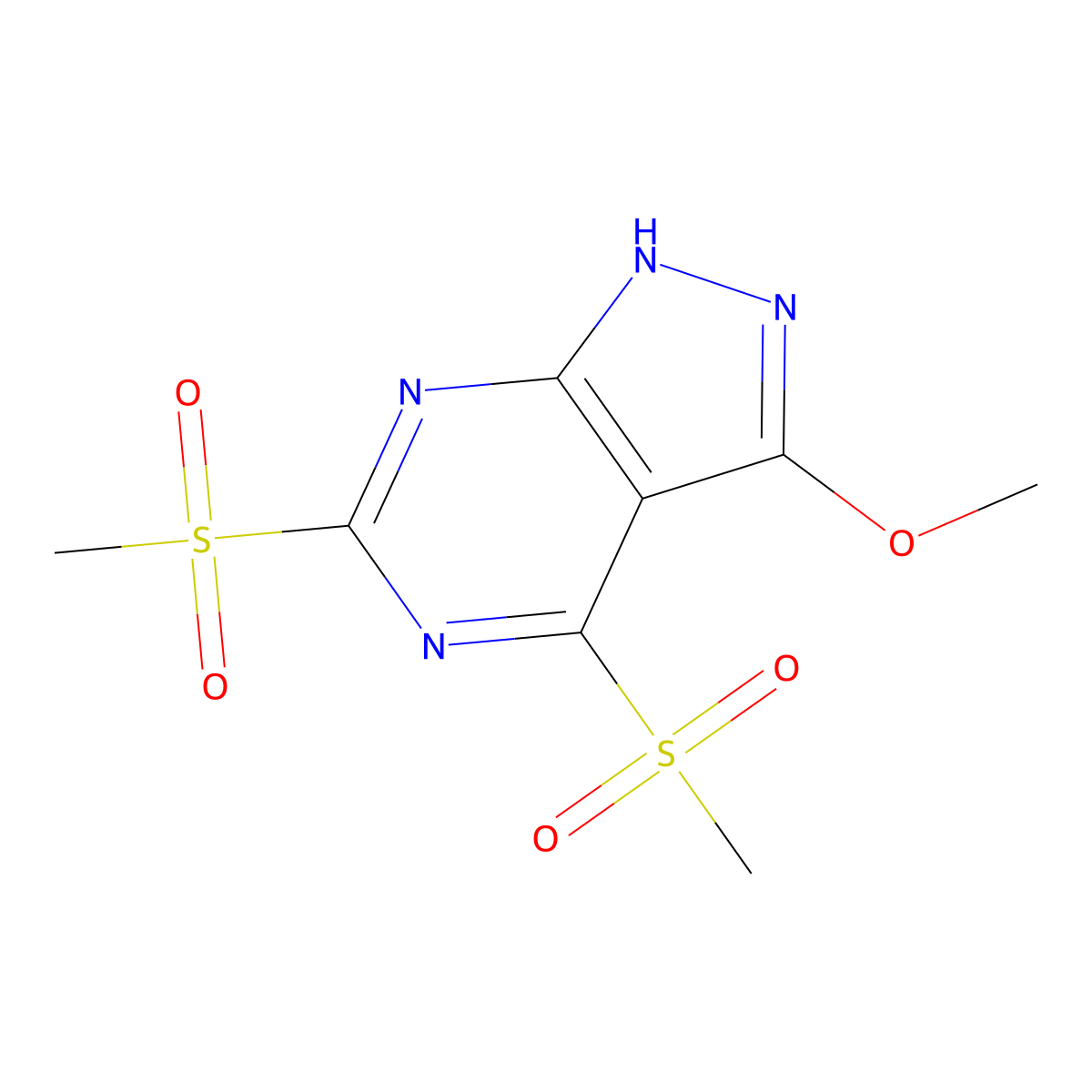 3-methoxy-4,6-bis(methylsulfonyl)-1H-pyrazolo[3,4-d]pyrimidine molecular structure, CAS 1061346-75-5