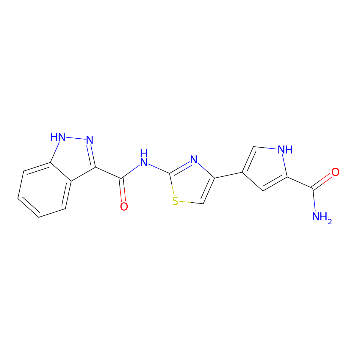 N-[4-(5-carbamoyl-1H-pyrrol-3-yl)-1,3-thiazol-2-yl]-1H-indazole-3-carboxamide molecular structure, CAS 1061528-46-8
