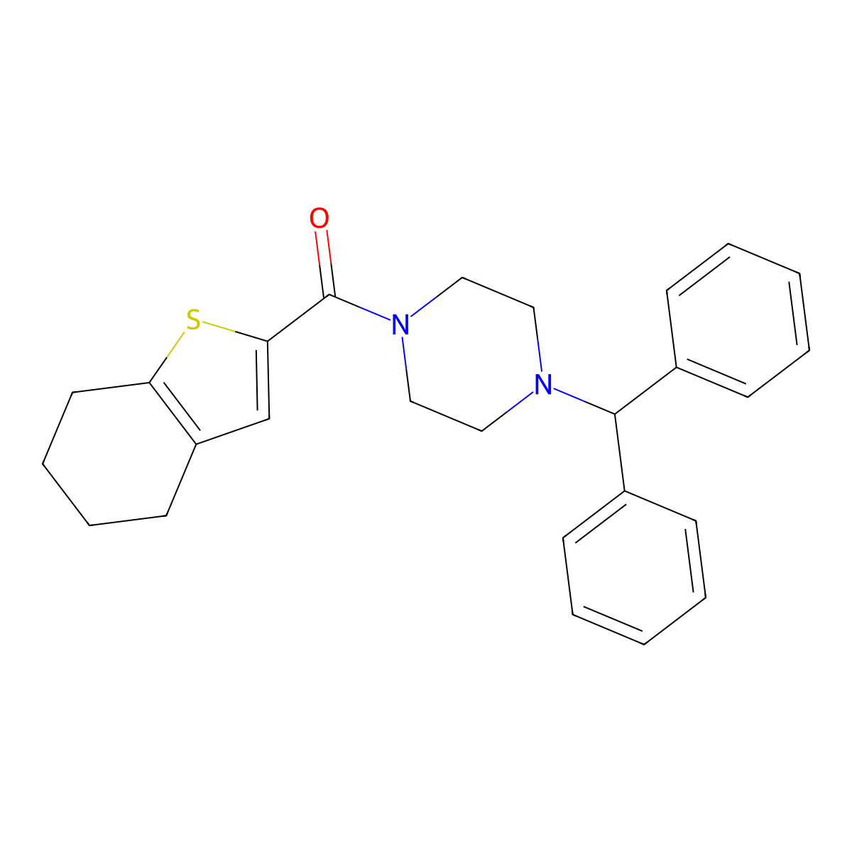 1-(Diphenylmethyl)-4-(4,5,6,7-tetrahydro-1-benzothiophene-2-carbonyl)piperazine molecular structure, CAS 1061615-89-1