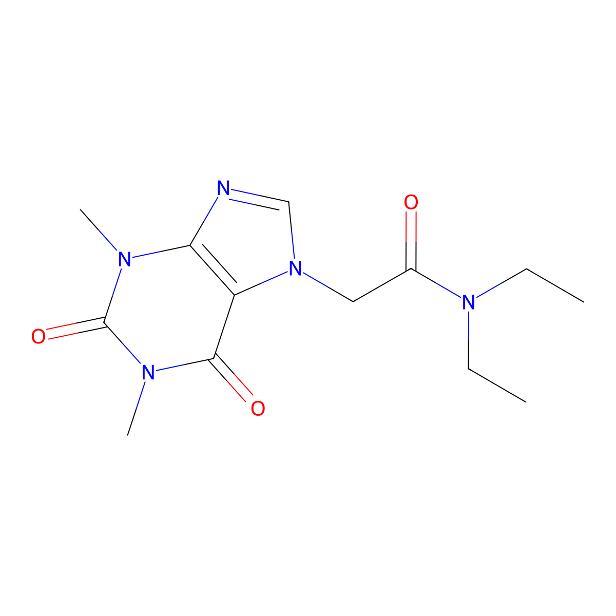 2-(1,3-dimethyl-2,6-dioxo-1,2,3,6-tetrahydro-7H-purin-7-yl)-N,N-diethylacetamide molecular structure, CAS 106164-79-8