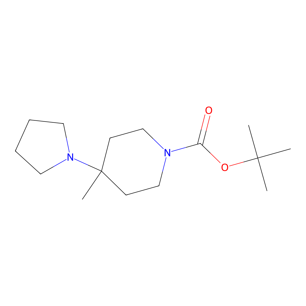 Tert-butyl 4-methyl-4-(pyrrolidin-1-yl)piperidine-1-carboxylate molecular structure, CAS 1061683-26-8