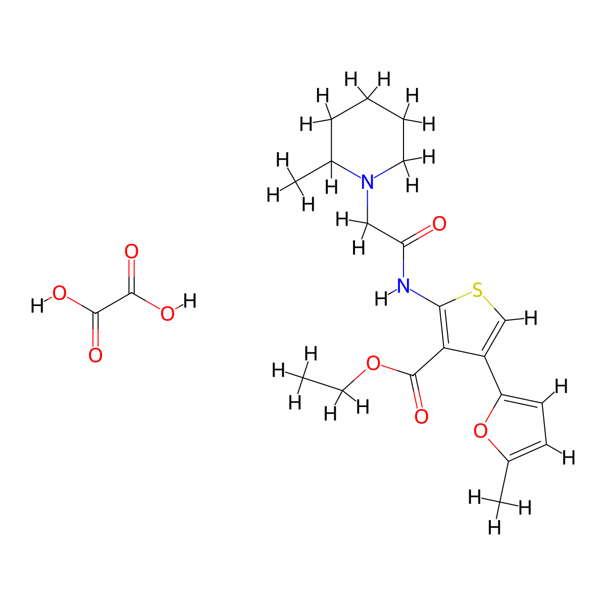 Ethyl 4-(5-methylfuran-2-yl)-2-(2-(2-methylpiperidin-1-yl)acetamido)thiophene-3-carboxylate oxalate molecular structure, CAS 1061737-69-6